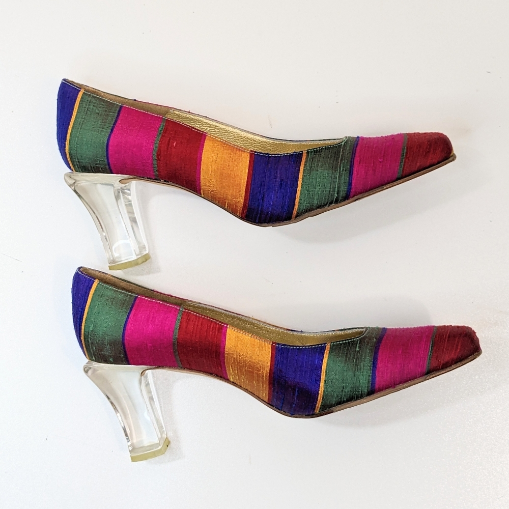Timothy Hitsman Multicolored Silk and Leather Pumps Vintage